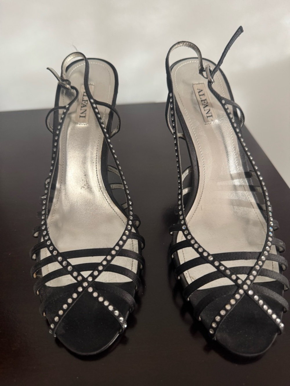 Alfani Black Crystal-Studded Strappy Slingback Heels